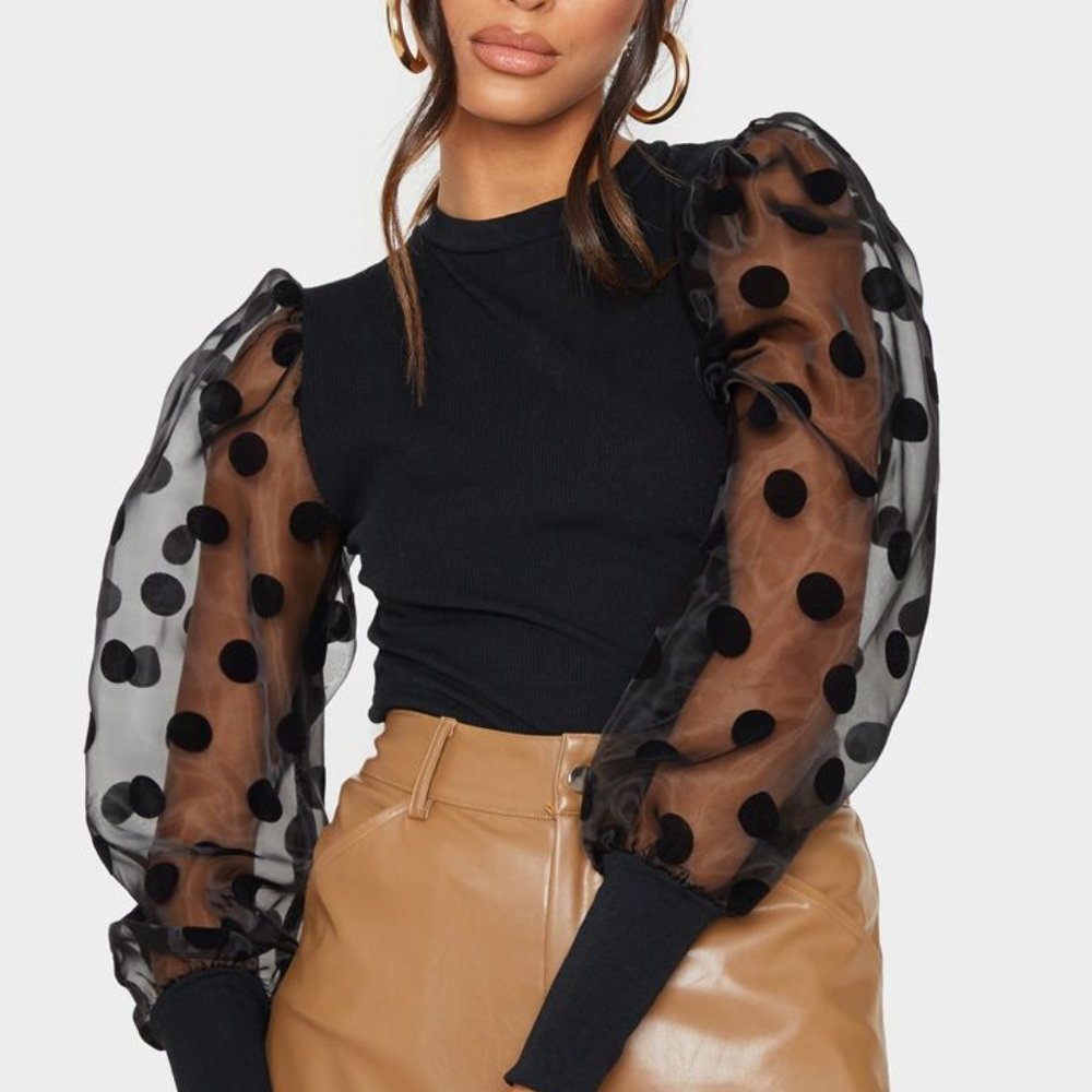 Black Polka Dot Organza Top
